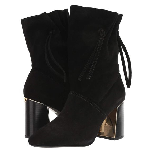 NWT Tory Burch®  Suede metal logo block heel bootie with tassel - Picture 6 of 11